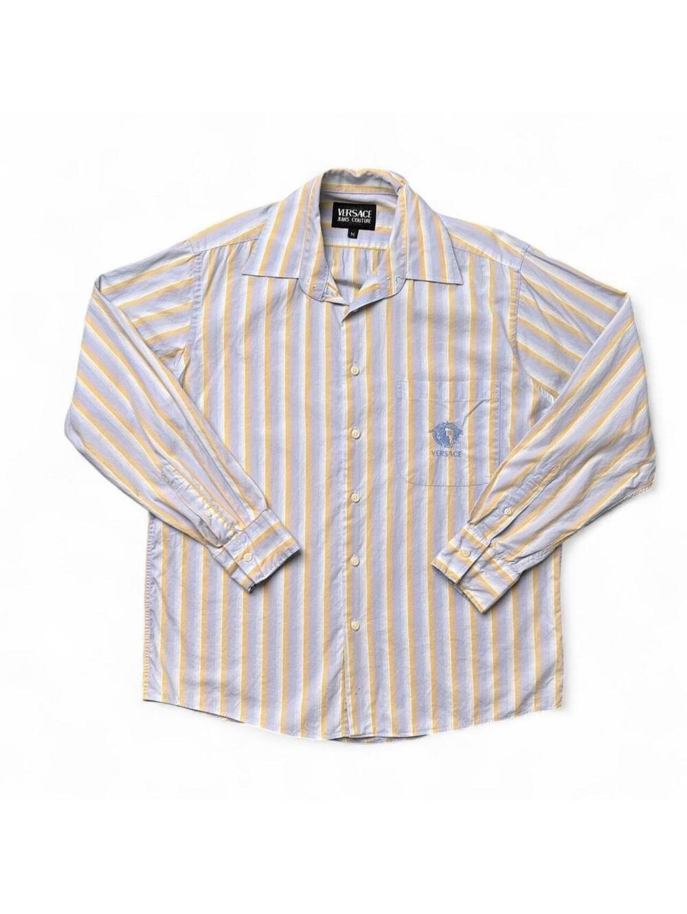 Y2K Versace Jeans Couture yellow striped button-up shirt